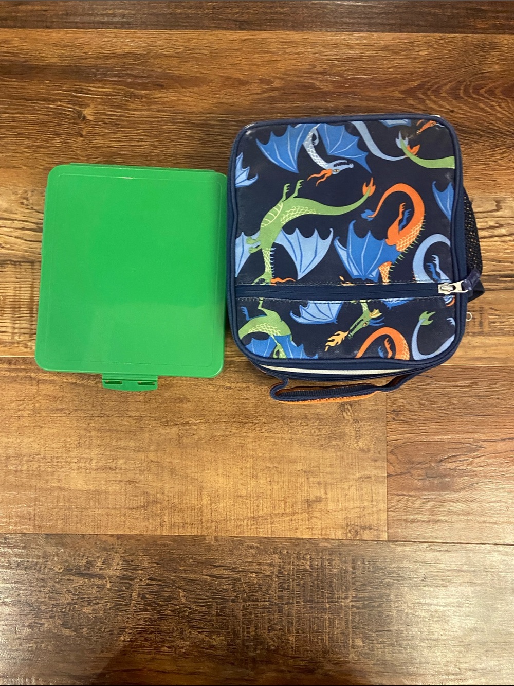 Pottery Barn Kids Navy Dragon Lunch Box with Orange & Green Accents
